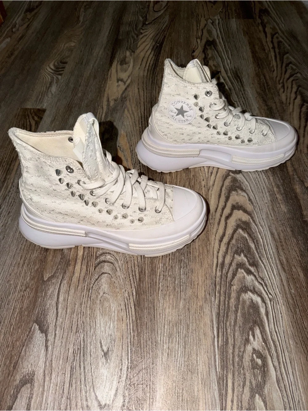 Converse White High-Top Platform Sneakers with Stud Accents